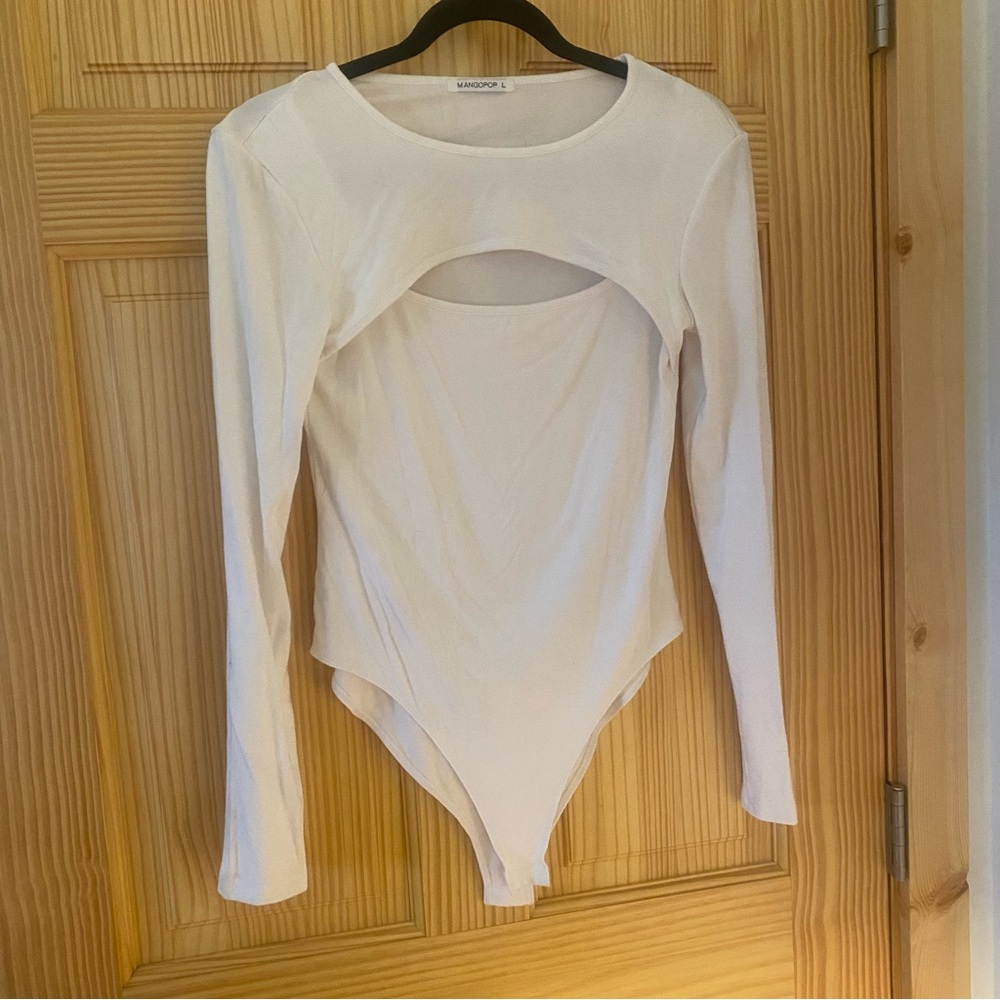 Mango White Cutout Long Sleeve Bodysuit